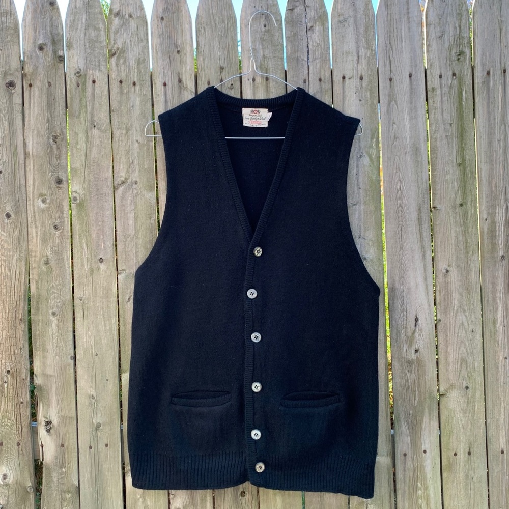 1960’s black wool button up vest made in USA